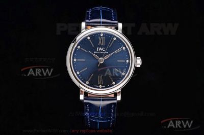 Swiss Copy IWC Portofino 34 MM Women's Automatic IW357404 Blue Diamond Dial Leather 9015 Watch